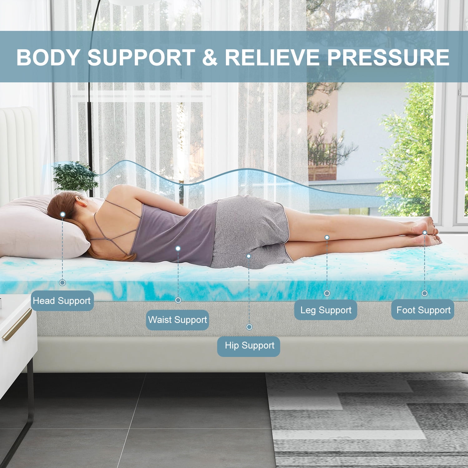 Bigleap 2" gel memory foam mattress topper,King size Mattress in a Box, Medium Firm