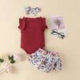 thumbnail image 4 of TOWED22 Baby Girl Clothes Newborn Cute Ruffle Short Sleeve Romper Floral Shorts Summer Outfits with Headband 0-18 Months(Wine,9-12 M), 4 of 9