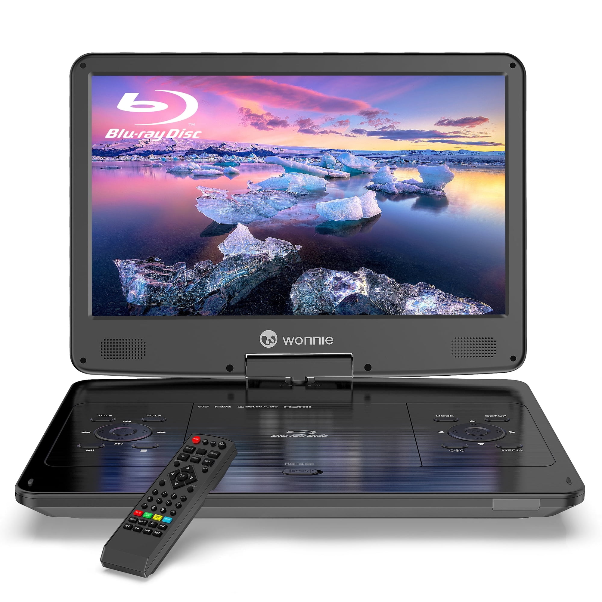 WONNIE 16.9inch Blu Ray DVD Player, Portable DVD Player with 14.1" 1080p HD Screen,Portable CD Player built in 5000mAh Battery, Supports HDMI Output, Dolby Audio, Last Memory, USB/SD Card, AV in