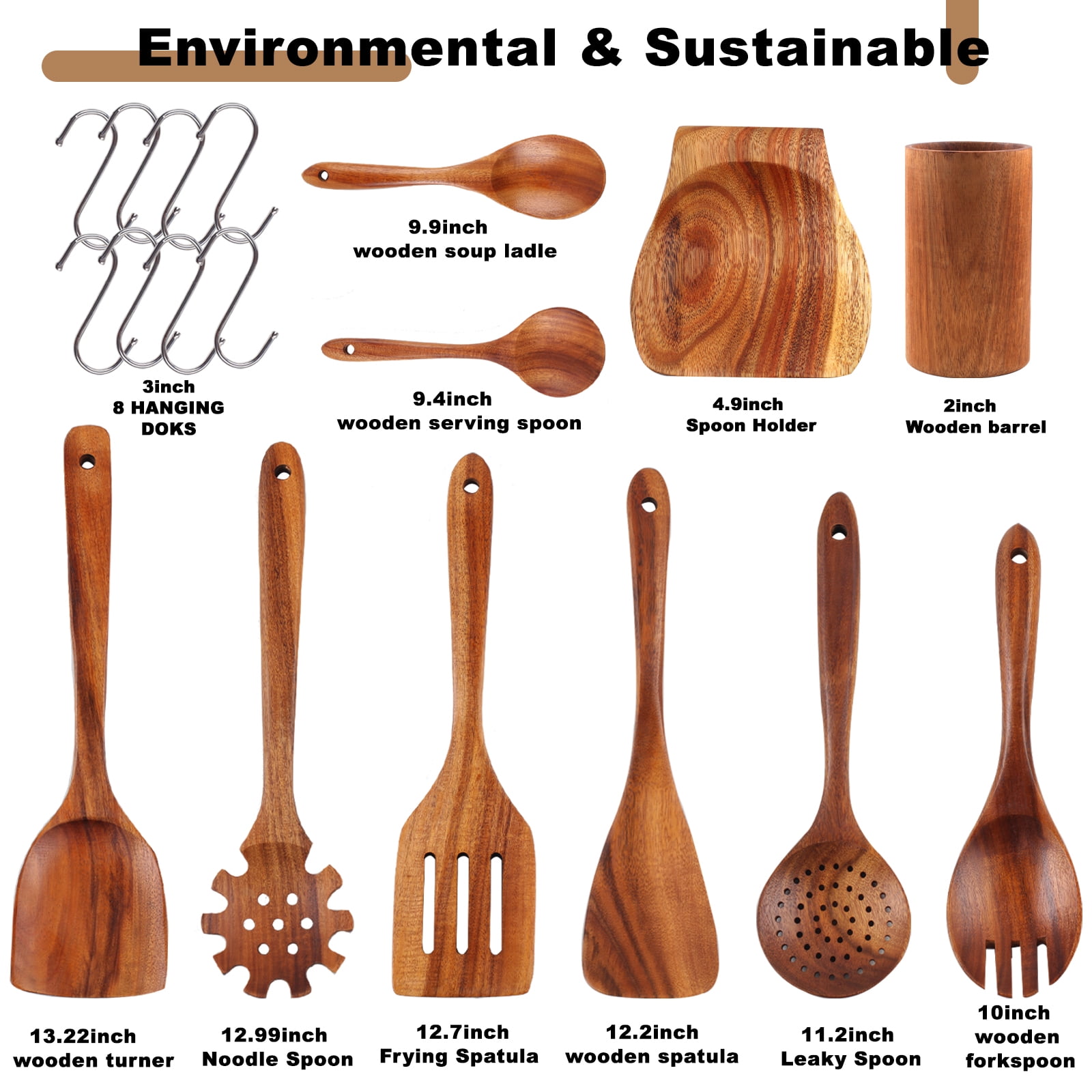 Guirnd 18 Pcs Wooden Spoon for Cooking,High Temperature Non-Stick Teak Wooden Cooking Utensils Set, Smooth Comfortable & Sturdy Durable Wooden Kitchen Utensils for Everyday Baking,Cooking