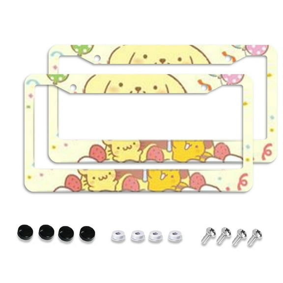 Sanrio Gudetama Cartoon Car License Plate Frame 2 Pack, License Plate Cover Bracket Decorative Aluminum License Plate Frame Auto Accessories Unisex 11.8 X 5.9 Inch 2 Holes with Screws