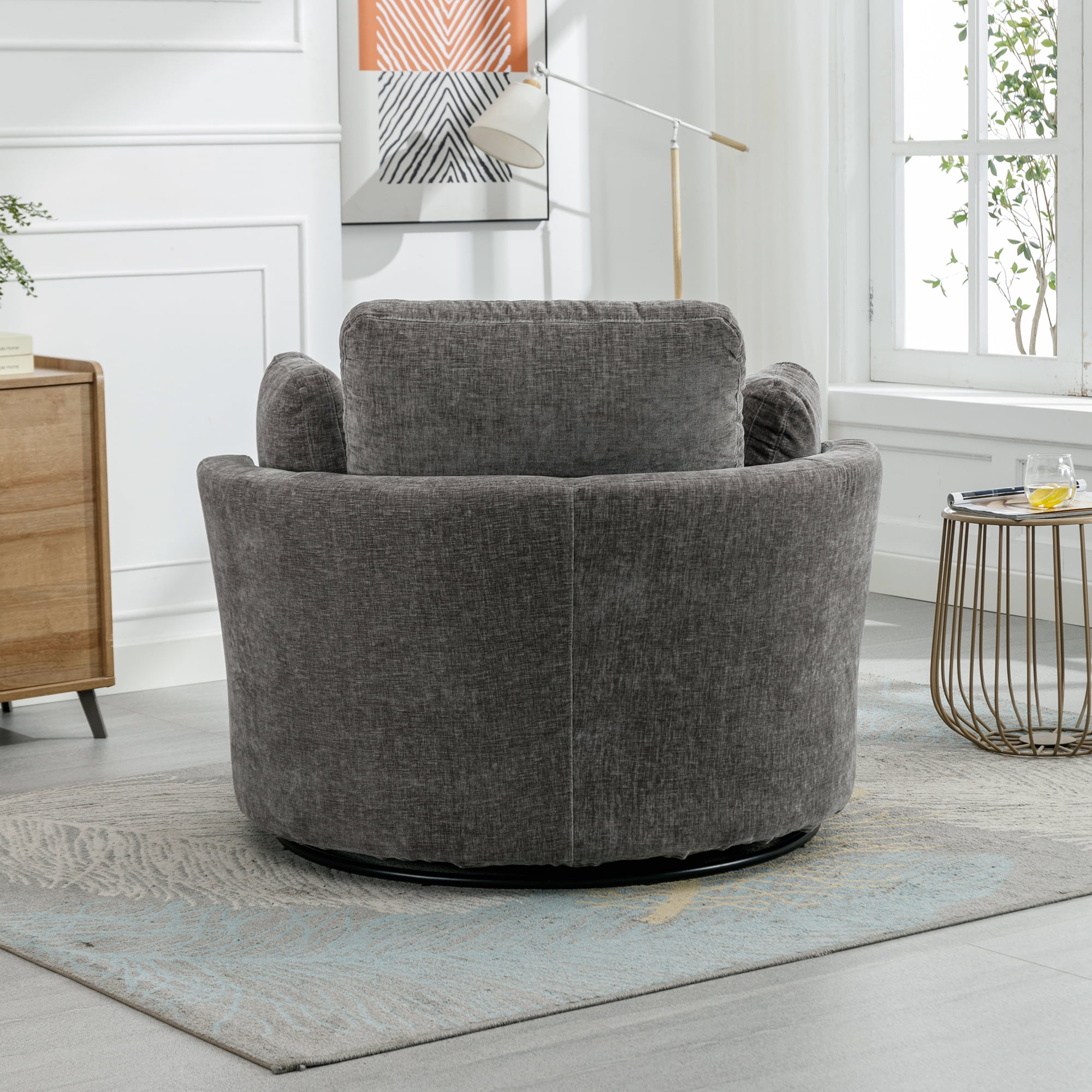 Aukfa 42" Oversized Swivel Accent Chair w/ Lumbar Pillow, Living Room Barrel Chair Read Chair, Gray