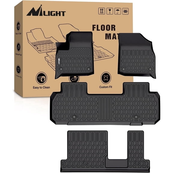 Nilight TPE Floor Mats for Chevy Traverse 8 Seats 2nd Row Bench Seat 2018 2019 2020 2021 2022 2023 2024 2025 All Weather Custom Fit Heavy Duty Floor Liners
