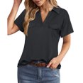 thumbnail image 1 of Top con cuello en V para mujer, elástico, suave, transpirable, Retro, moda clásica, cuello en V, Top informal holgado de manga corta para mujer, 1 of 6