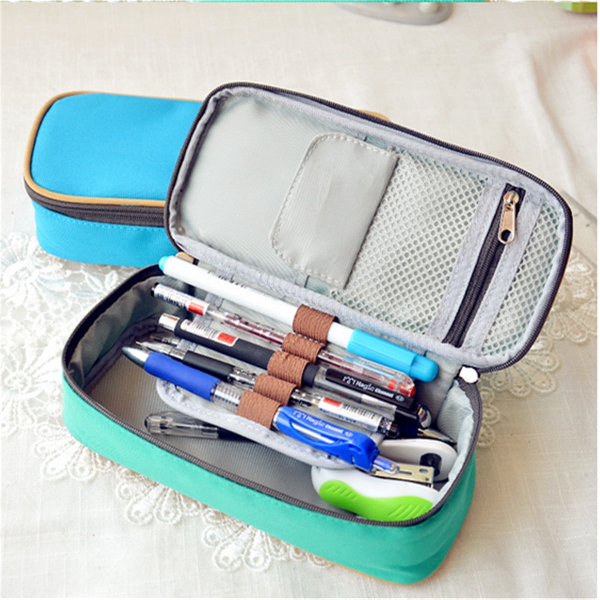 Cute Plush Student Pen Pencil Case Zip Mesh Portable Pouch Makeup Bag Storage C