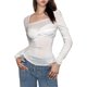 thumbnail image 4 of Txlixc Blusa de oveja de primavera y otoño femenina camisa plisada ajustada de manga larga blanca y cuello cuadrado Txlixc moda, 4 of 6