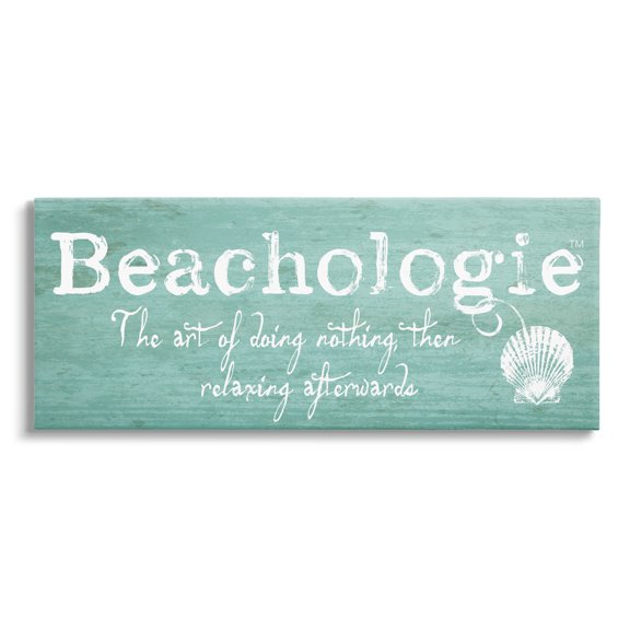 Stupell Industries Beachologie Weathered Sign Clever Grainy Shell Motif Graphic Art Gallery Wrapped Canvas Print Wall Art, Design by Graffitee Studios