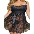 thumbnail image 1 of GORHGORH Women Plus Size Bobaydoll Nightdress Bodysuit Lace Sexy See Through Lingerie with Thongs, 1 of 4