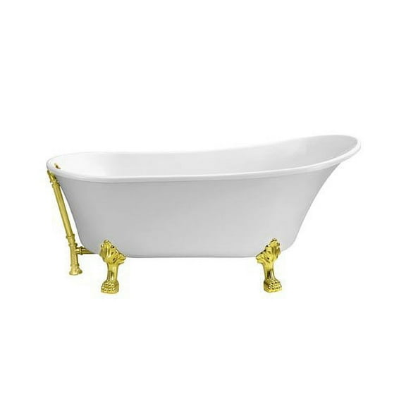 67" Streamline N340GLD-GLD Soaking Clawfoot Tub and Tray With External Drain