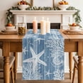 thumbnail image 4 of Haze Blue Coastal Cotton Linen Table Runner for Dining Kitchen, Summer Beach Nautical Starfish Coral Vintage Wedding Outdoor Party Tablerunners, Dresser Scarf Coffee Tablecloth Runners 13x72 Inches, 4 of 9