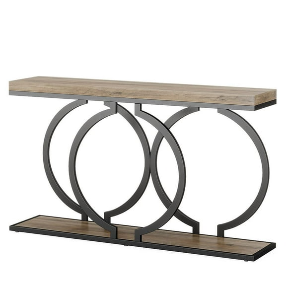 Barara King Console Table, Entryway Table, Console Sofa Table, Display Shelf,55" Console Table, Narrow Entryway Sofa Table with Geometric Metal Frame, Gray
