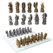 EBROS GIFT Ebros Fantasy Dragon Dungeon Kingdoms Resin Chess Pieces with Glass Board Set