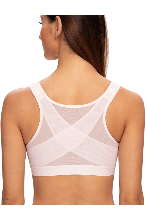 Female Front Closure Wirefree Posture Bra for Women Soft Pink 44DD