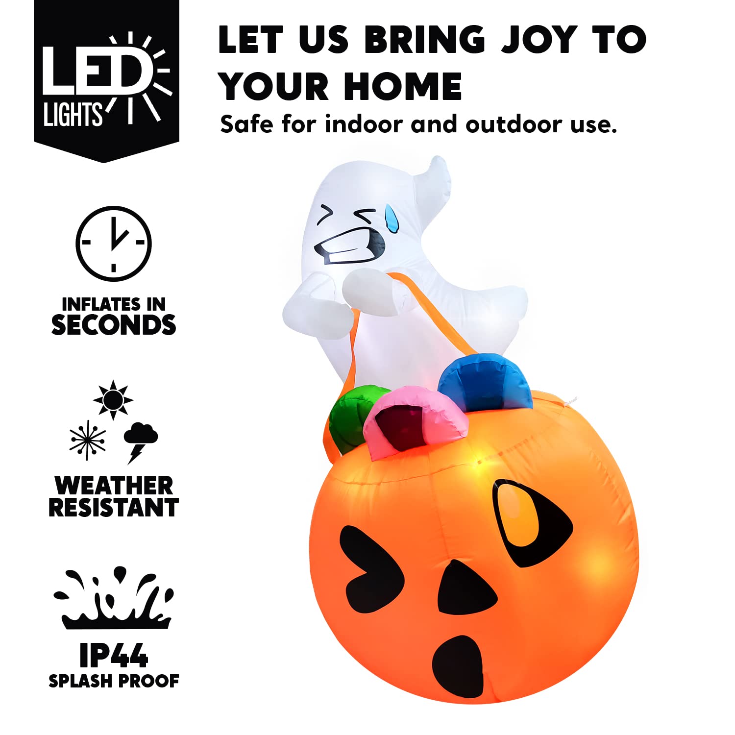 Joyfy 5 Ft Halloween Inflatable Ghost Lifting Pumpkin Candy Bag photo 3
