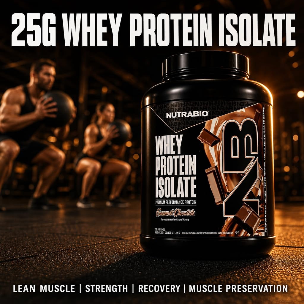 NutraBio Whey Protein Powder Isolate Supplement – 25g of Protein Per Scoop with Complete Amino Acid Profile - Soy and Gluten Free Protein Powder - 50 Servings