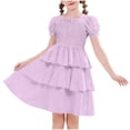 thumbnail image 2 of HOMADLES Girls Clothing Dresses Size 3-15, Girls Party Dresses Little Girls Dresses Crew Neck Summer Ruffle Dress Purple 5-6 T, 2 of 7