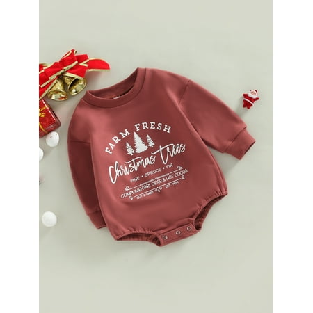 

Newborn Baby Girl Boy Christmas Outfit Santa Crewneck Sweatshirt Romper Long Sleeve Onesie Cute Oversized Bodysuit (Brick Red 6-12 Months)