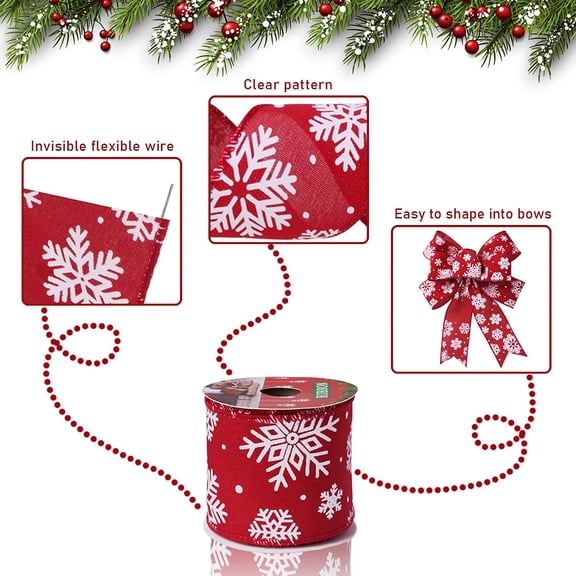 Christmas Ribbon Wired 2.5 Inch,1 Roll Christmas Wired Ribbon,Incl. Santa/Snowman/Snowflake/Buffalo Plaid Ribbon for Wreaths Bows Holiday Xmas Decor DIY Crafts