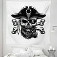 thumbnail image 1 of Skull Smoking Tapestry, Pirate Skeleton Portrait Sketch Wearing Eye Patch and Captain Hat, Fabric Wall Hanging Decor for Bedroom Living Room Dorm, 5 Sizes, White Charcoal Grey, by Ambesonne, 1 of 1