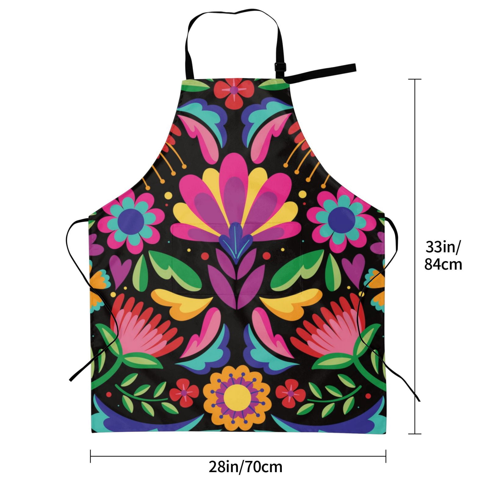 Kdxio Colorful Floral Embroidery Mexican Apron with Pockets Adjustable Kitchen Aprons for Men Women Waterproof Aprons for Cooking,Drawing,Crafting, Baking Household Cleaning