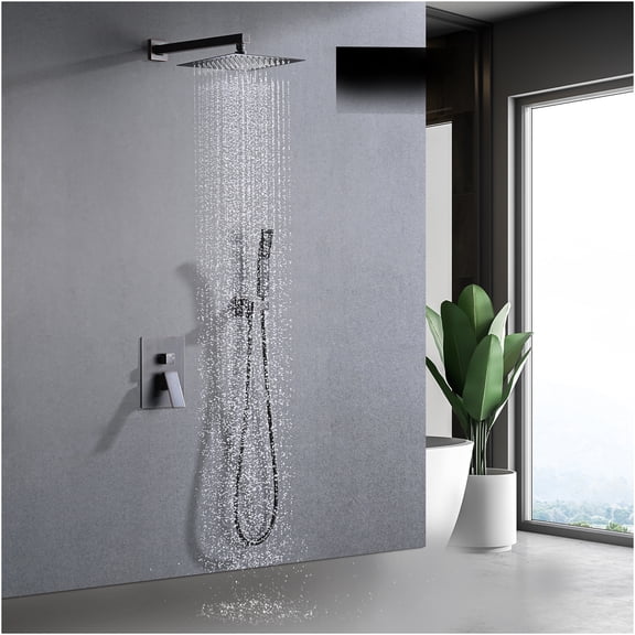 JERFIT Oil Rubbed Bronze Wall Mounted Shower System Combo Set, 10 Inch Rainfall Shower Head and Handheld Spray, 3-Way Diverter Valve, Solid Brass Construction