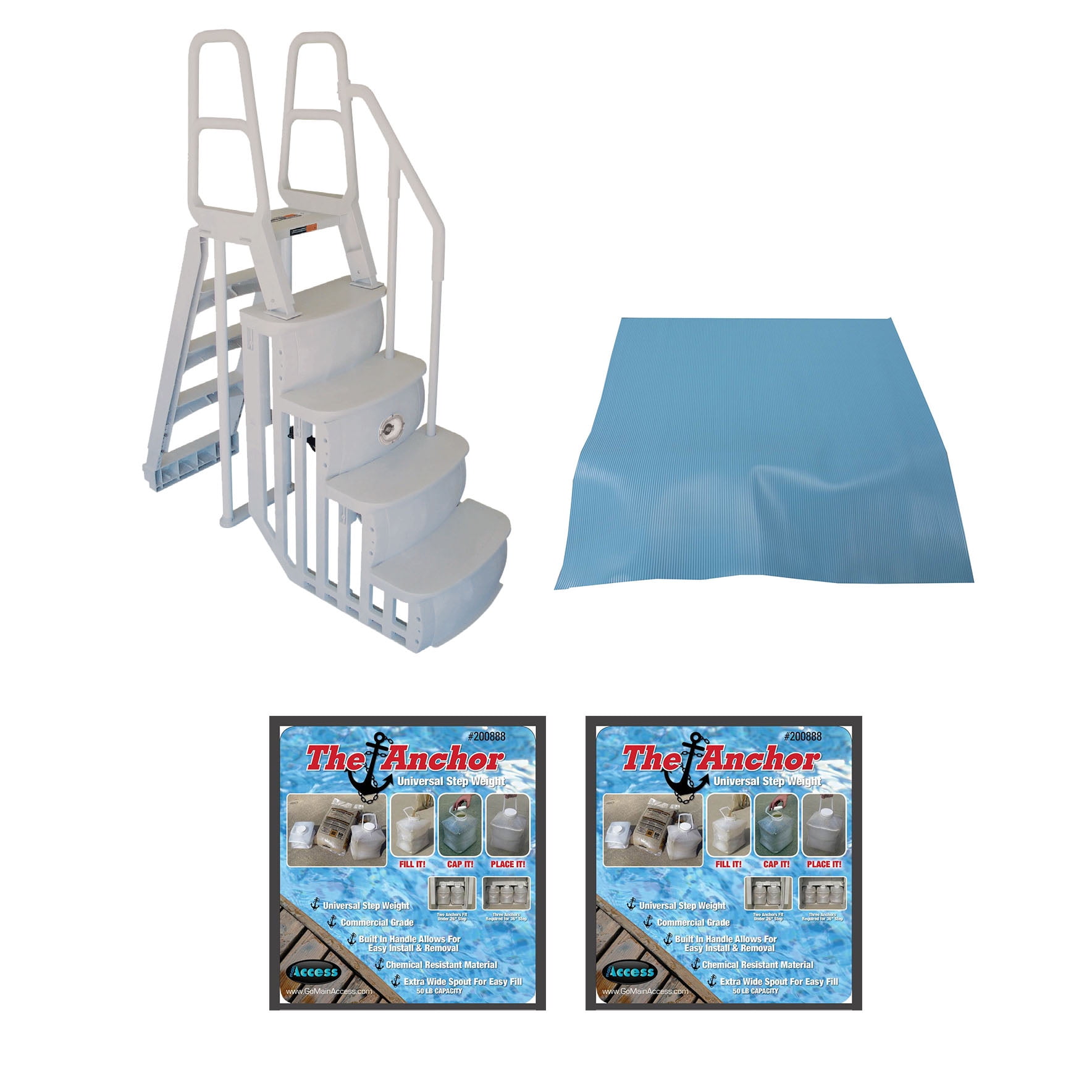 2 Sand Weights CONFER STEP-1 Above Ground Pool Ladder Step Entry w/ Mat Pad 