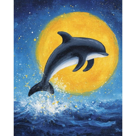 Paint by Numbers for Adults Kids Beginner Dolphin Leaping on a Moonlit Night DIY Acrylic Painting by Numbers Kits with Brushes Acrylic Pigment Home Decoration Gifts 16 x 20 inch