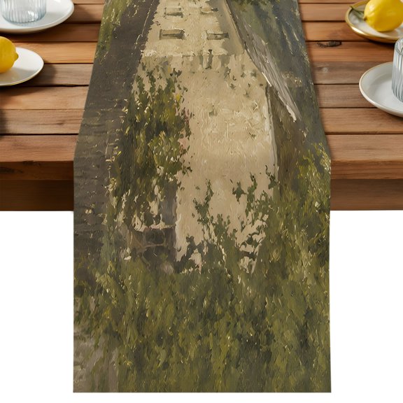 Table Runner 13x70in Long, Vintage Farmhouse Pine Tree Linen Washable Dresser Scarf Countryside Mountain Scenery Kitchen Dinning Tablerunners for Holiday/Party/Wedding/Home Tables Decor