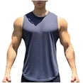 thumbnail image 2 of Camiseta de tirantes de cuello redondo para hombre, color liso, para deportes al aire libre, fitness, tiras finas, transpirable, de poliéster., 2 of 4