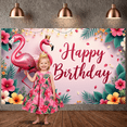 thumbnail image 6 of Pink Flamingo  Banner Tropical Floral Birthday Backdrop Golden Crown String Lights Birthday Display for Girls' Birthday Parties Indoor Events Photo Shoots, 6 of 8
