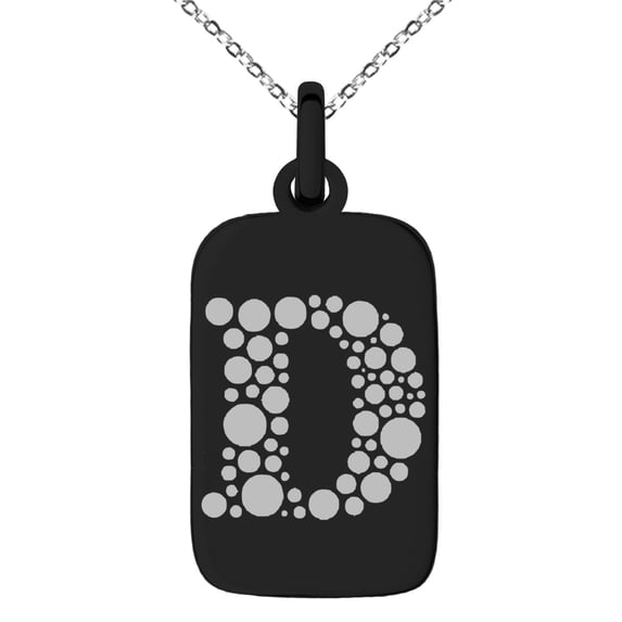 Stainless Steel Letter D Initial Dotted Monogram Engraved Small Rectangle Dog Tag Charm Pendant Necklace