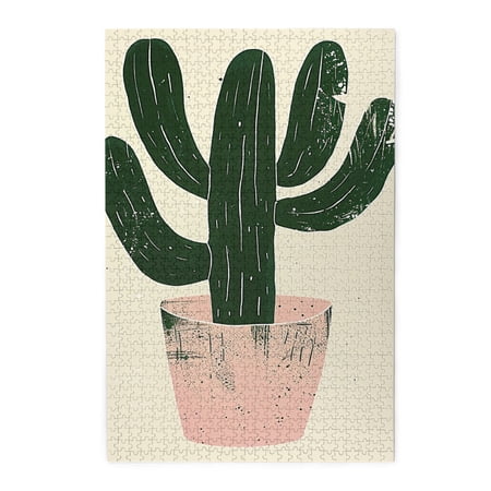 1000 PCS Abstract Potted Plant Cactus Jigsaw Puzzles 1000 Pieces Brain Challenge Stress Relieving Pleasure Modern Art Plant Wooden Stress Relieving Puzzle Game Gift For Plant Lovers Stunning Artwork