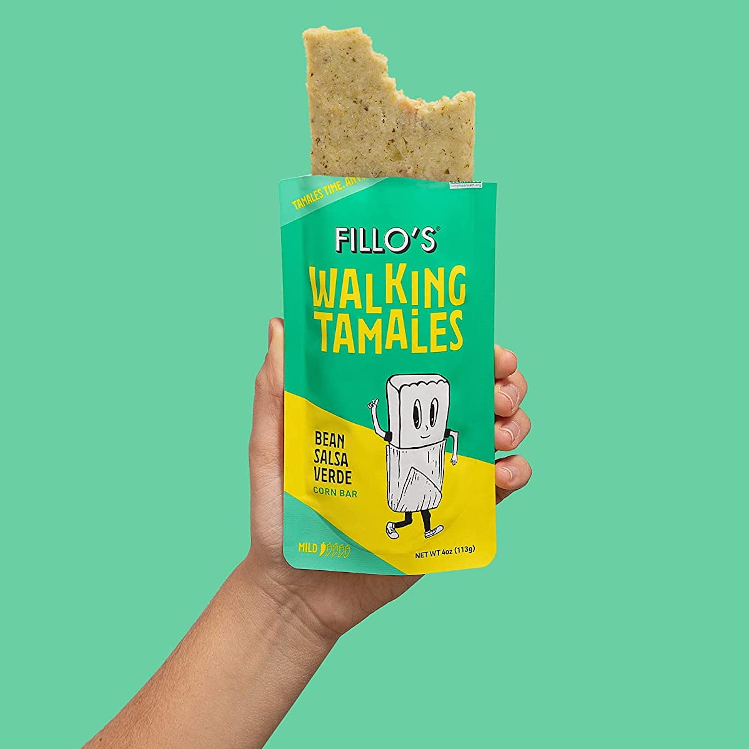 (2 pack) FILLO'S Walking Tamales Bean Salsa Verde Tamale, 4 oz Plastic Pouch, (Shelf-Stable)