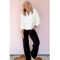 thumbnail image 6 of Women's White Zip V Neck Casual Stripe Print Drop Shoulder Long Sleeve Top - [ZhiHiMeRi] | L, 6 of 12