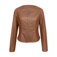 thumbnail image 3 of Women Jacket PU Leather Solid Zipper Coat Winter Warm Retro Lapel Outwear, 3 of 6
