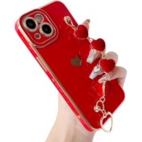 Cute Plating Love Heart Wrist Strap Chain Bracelet Soft Compatible with iPhone Case for Women Girls (White,iPhone 13)