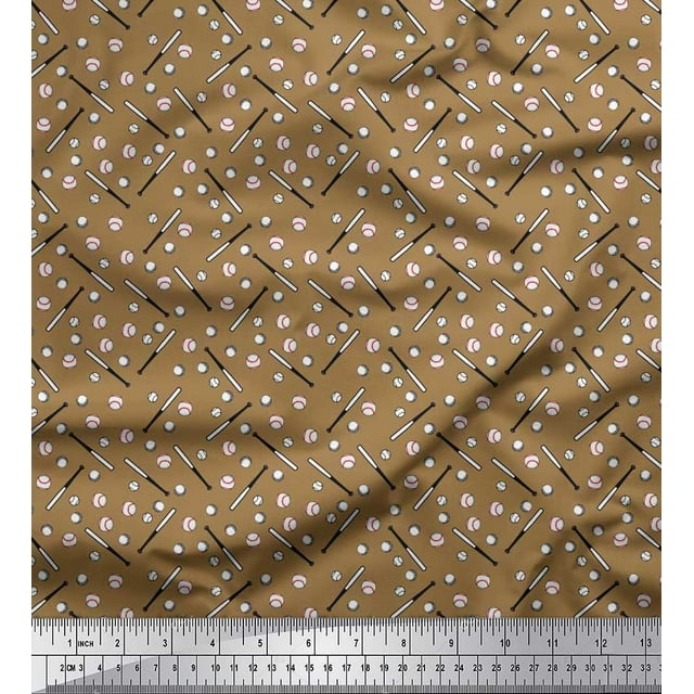 Soimoi Viscose Chiffon Fabric Baseball Sports Print Fabric by The Yard 42 Inch Wide