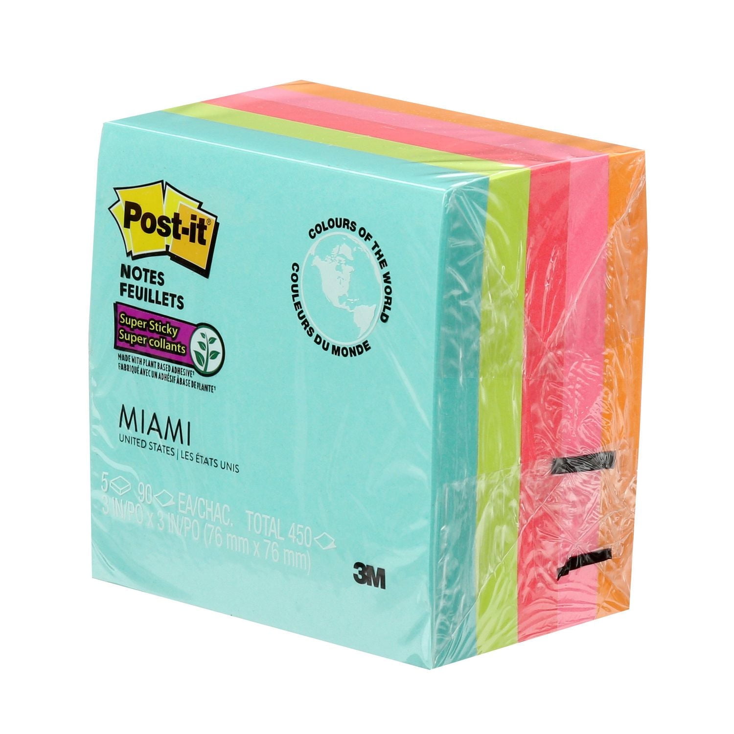 Post-it® Super Sticky Notes 654-5SSMIA-C RP, Miami Collection, Post-it Super Sticky Notes 654-5SSMIA-C RP