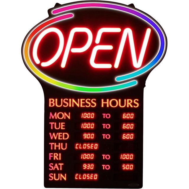 Newon 19" x 25" LED Open Sign – Programmable Business Hours, 7 Boarder Colors PLUS 7 Animation Effects & Ultra-Bright Multi-Color Neon Lights – High Visibility Display for Business, Restaurant, Bar