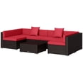 thumbnail image 1 of Ensemble Sectionnel en Osier pour Patio de 7 Pcs - Sofa d'Extérieur Rouge Vin avec Table Basse, Rotin PE Résistant aux Intempéries, Parfait pour le Salon Ou les Sièges de Jardin (29,5 Pouces x 29,5 Pouces), 1 of 7