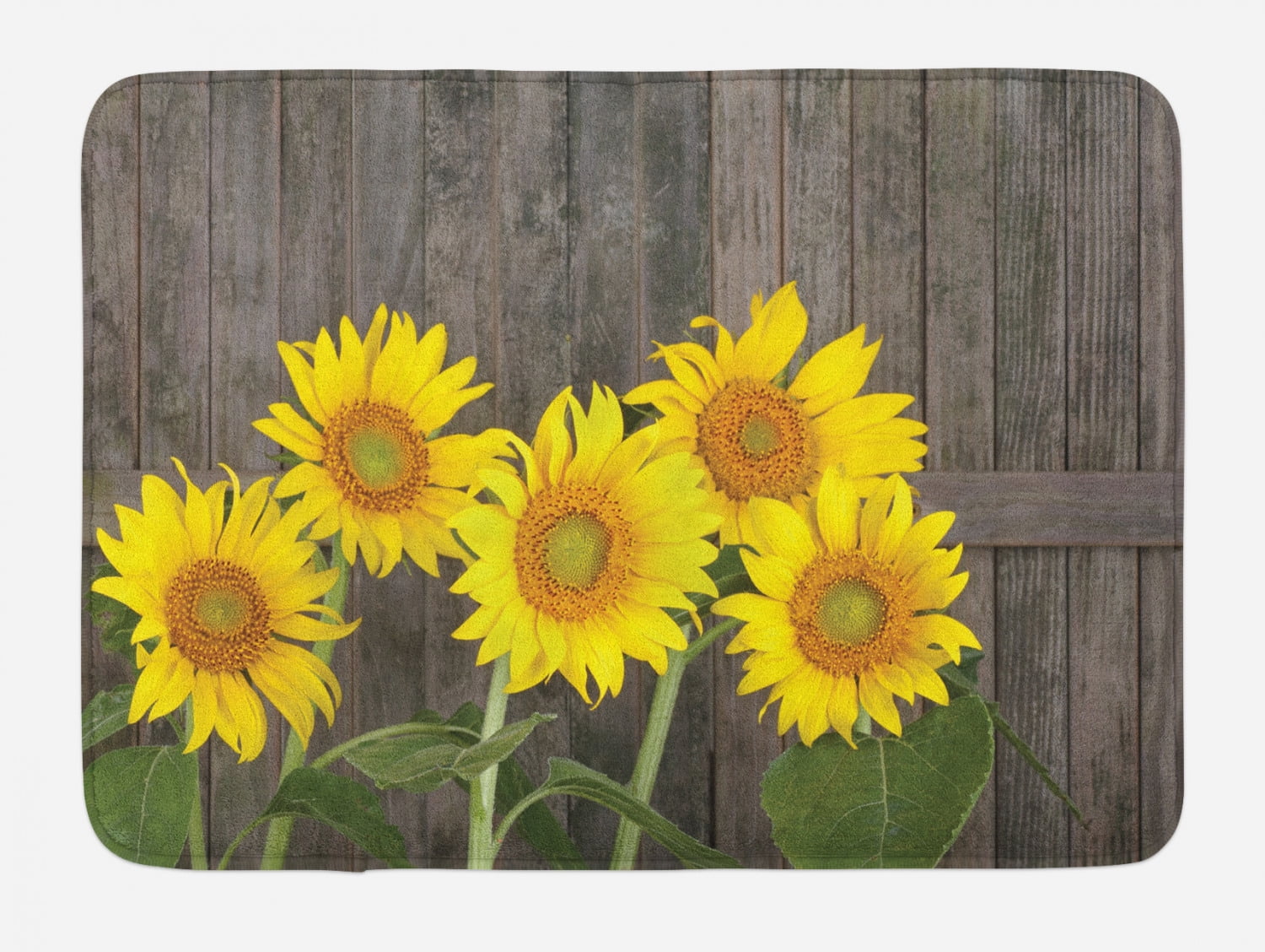 Plush Decorative Kitchen Mat with Non Slip Backing Ambesonne Sunflower Kitchen Mat 47 X 19 Helianthus Sunflowers Against Weathered Aged Fence Summer Garden Photo Brown Yellow