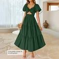 thumbnail image 6 of Plus Size Dresses, Women's Fashion Sexy Solid Lace Short Sleeve Pleated Dresses Long Dress Midi Maxi Dresses Elastic Waist Boho Beach Dress Pockets(Green,XL), 6 of 9