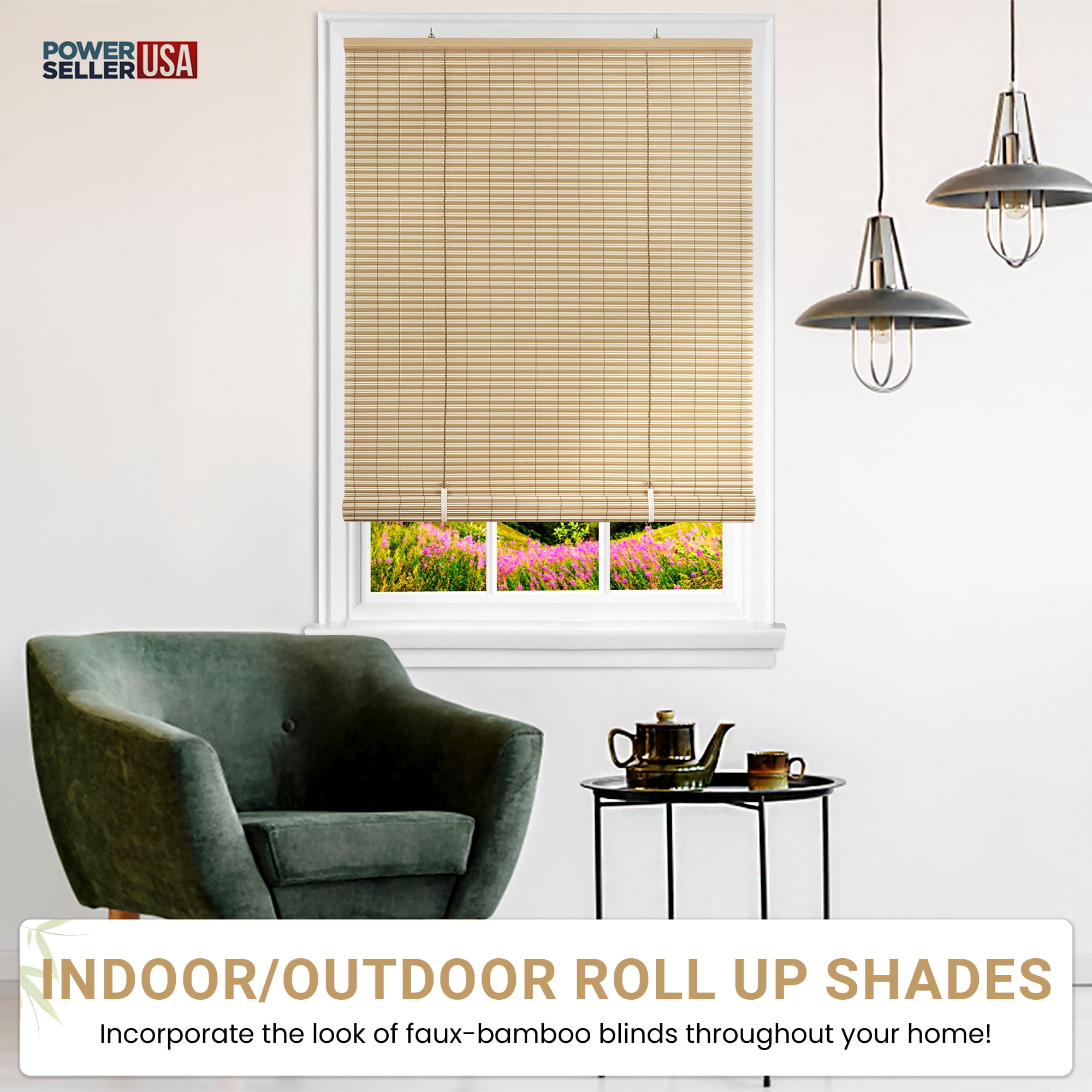 PowerSellerUSA Oval Cordless Blinds, Roll-Up Roller Shades for Windows and Doors, Light Filtering and Shades Privacy Window Treatment for Home - 30" (Width) x 72" (Length) Beige