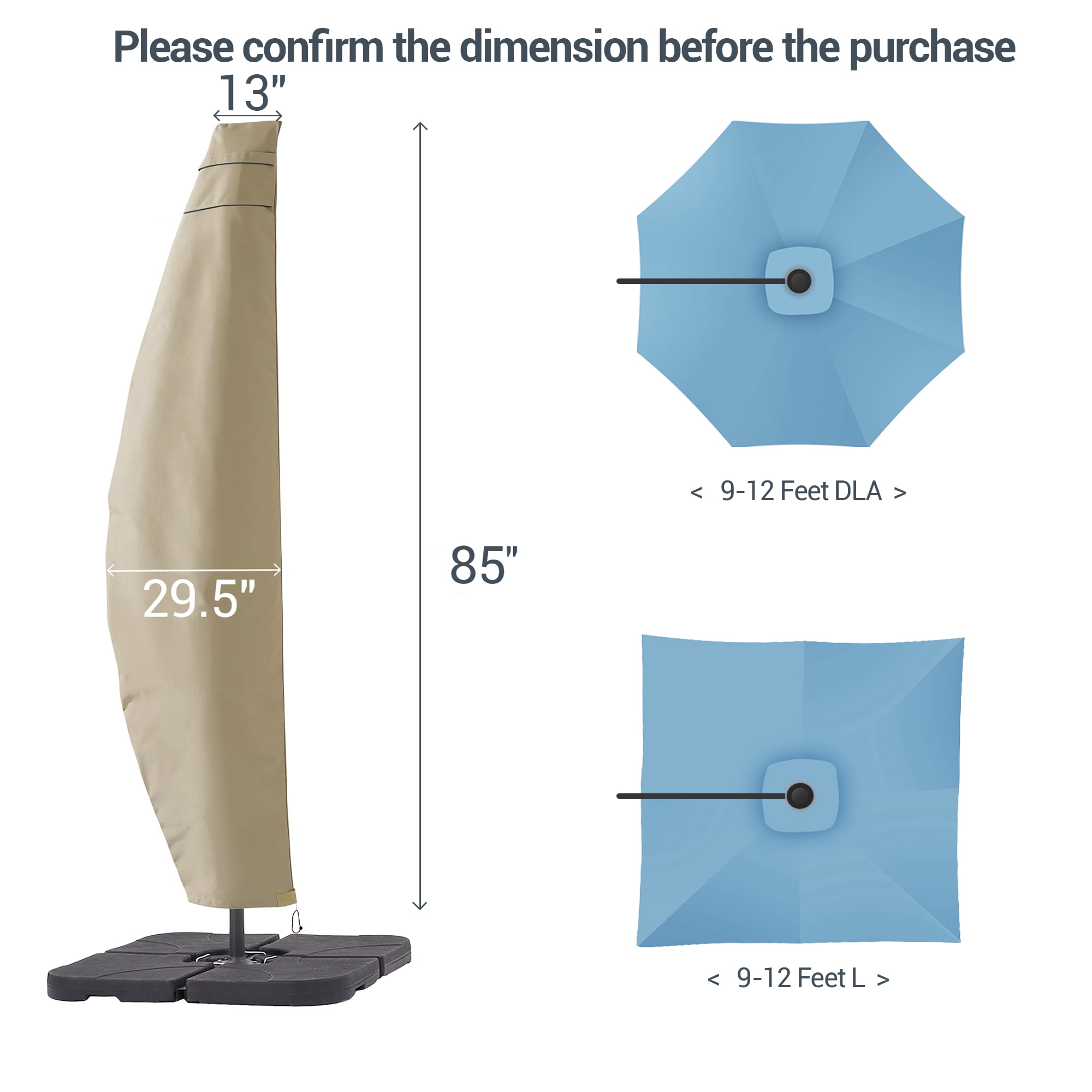 ACEGOSES 9-11 ft Outdoor Patio Umbrella Covers Zippered Waterproof Parasol for Offset Hanging Umbrella Cantilever Umbrella,KhaKi