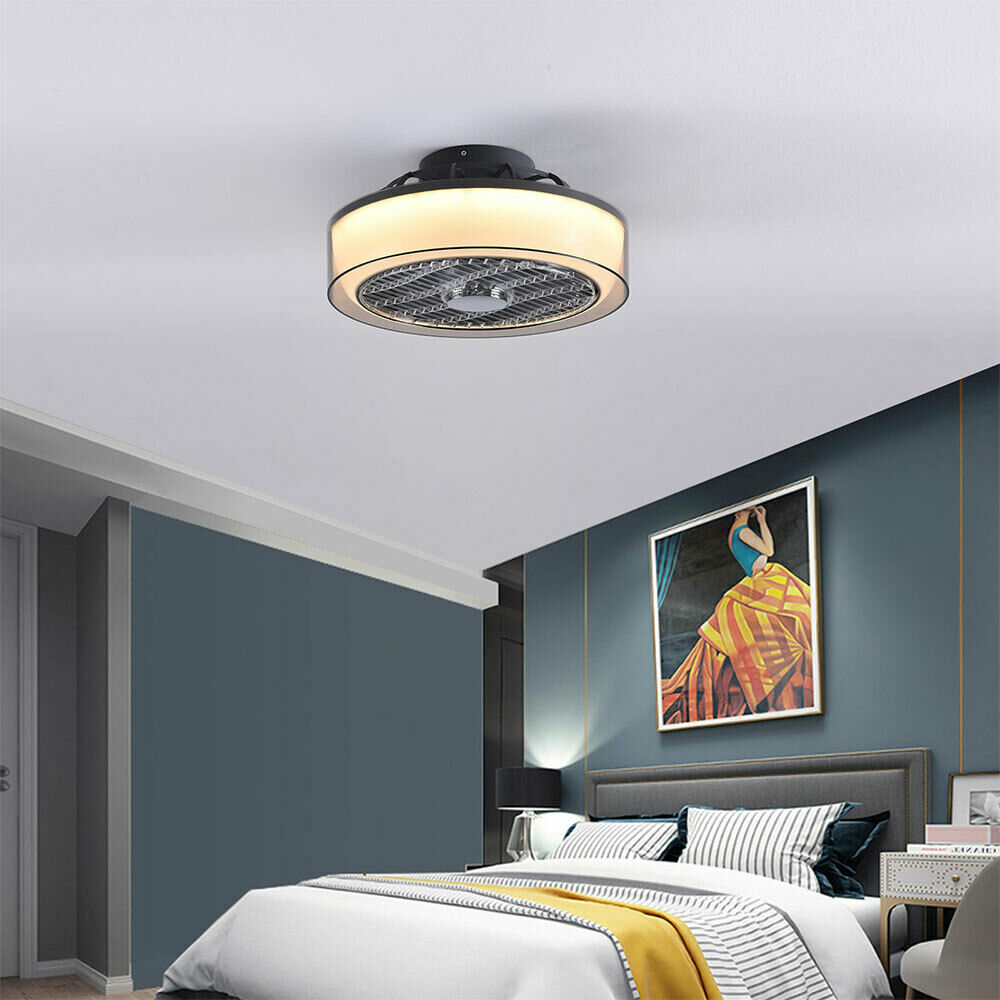 Fichiouy 15" LED Enclosed Ceiling Fan Light Dimmable Semi Flush Mount Lamp with Remote