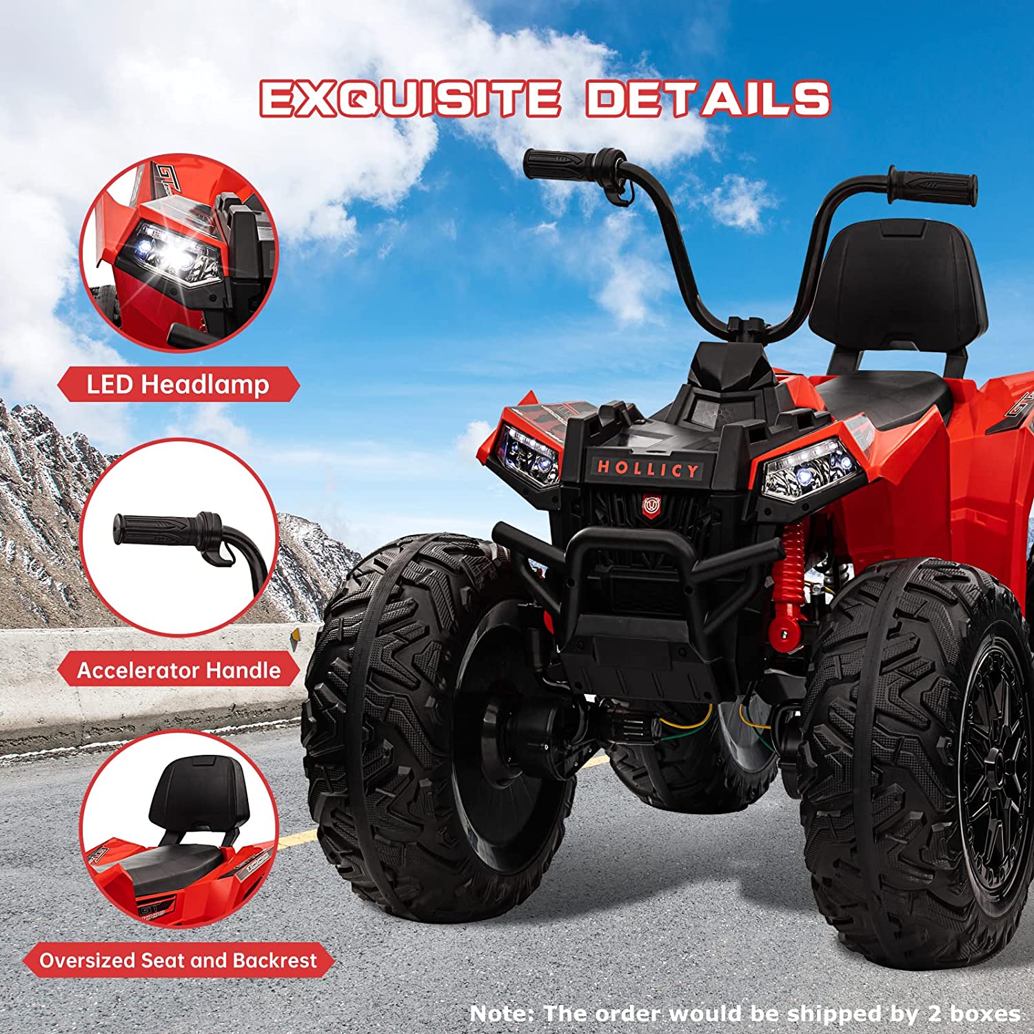 Electric ATV 24v Quad Ride on Toy – 4WD Battery Powered Vehicle with Dual 7AH Batteries, 4×80w Strong Motors, EVA Rubber Wheels, Handlebar Throttle, LED Lights & Built-in Music, Red