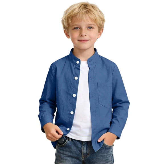 Kiijoy Toddler Boys Solid Long Sleeve Shirt Casual Neck Button Down Pocket Shirt