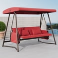 thumbnail image 5 of 3 Seaters  Outdoor Patio Metal Swing Chair,Swing Bed With Cushion And Adjustable Canopy,Swing Lounge For Garden, Balcony,Red, 5 of 7