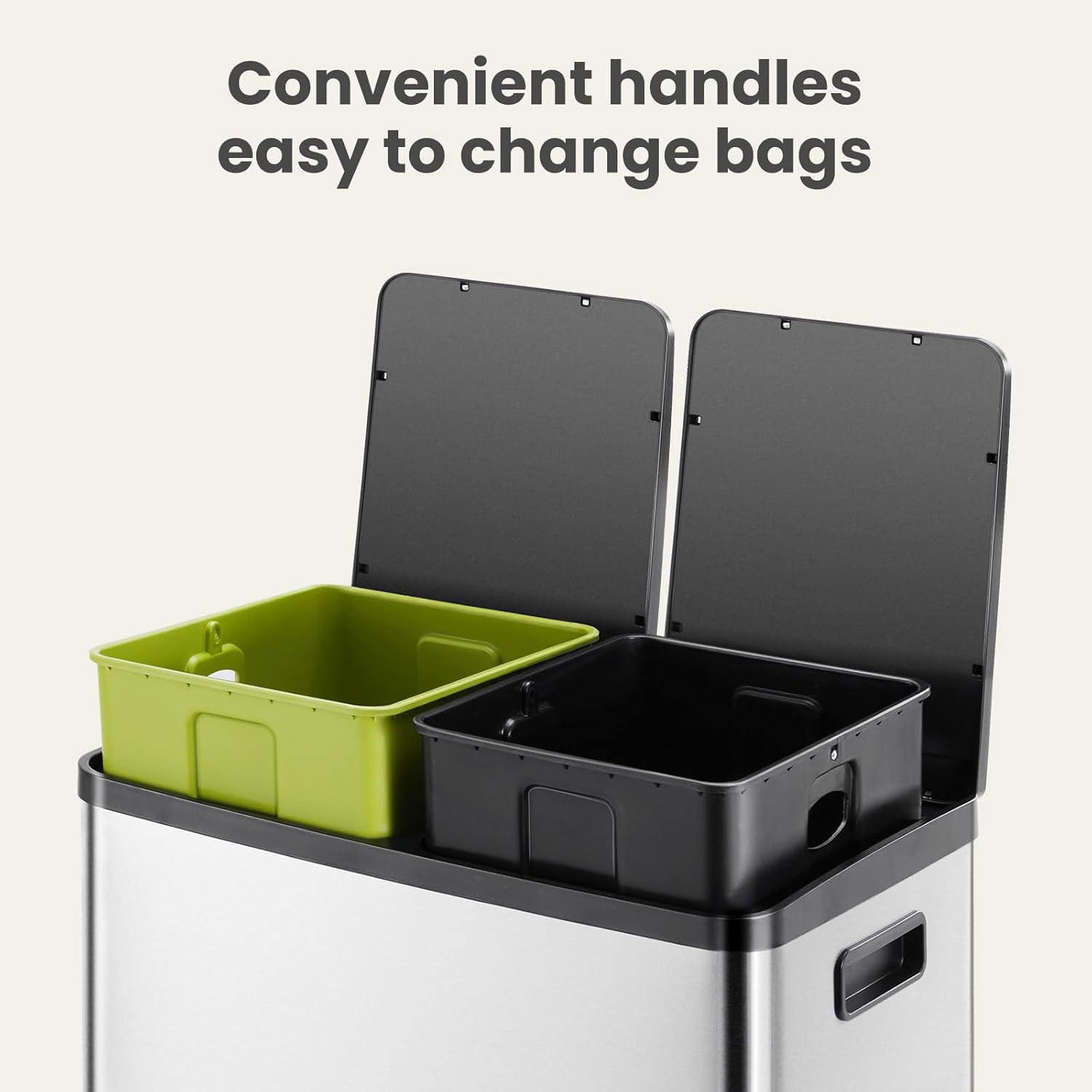 Dual Trash and Recycling Bins for Kitchen, 2x8-Gallon Dual Trash Can with Lid, Stainless Steel Garbage Bin with 2 Removable Inner Buckets, for Kitchen, Home, Silvery