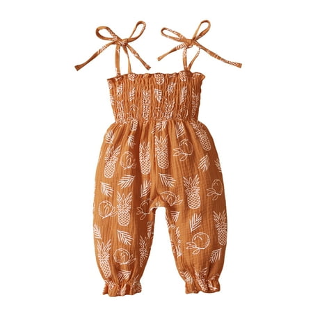 

Amuver Baby Pineapple Print Long Romper Girls Sleeveless Stretchy Sling Jumpsuit with Ruffle for Summer